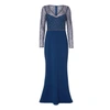 Adrianna Papell Bead Bodice Crepe Long Dress In Deep Blue