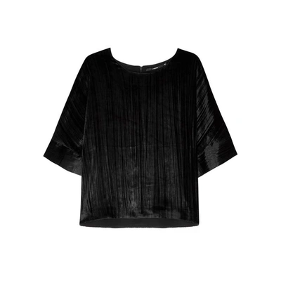 J Brand Daisy Short-sleeve Velvet Blouse In Black