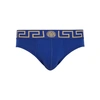 Versace Iconic Slim-fit Stretch-cotton Briefs In Bluette/ Gold