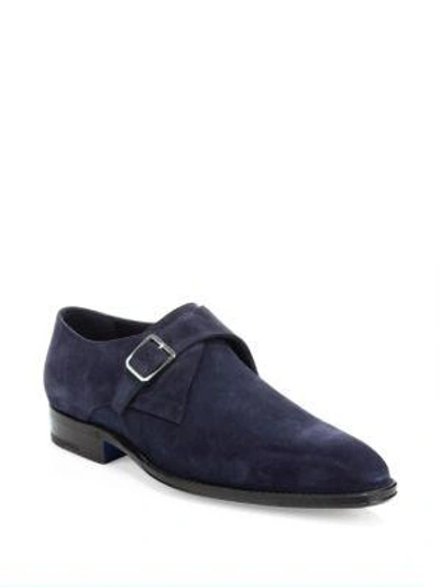 Sutor Mantellassi Oreste Suede Monk Strap Loafers In Blue Suede