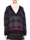 SANDRO Embellished Plaid Sweater
