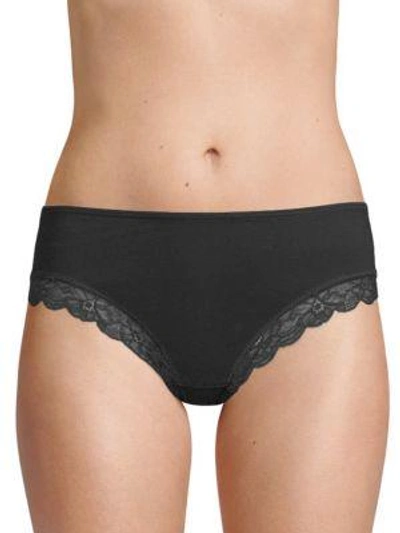 Hanro Cotton Lace Hi-cut Brief In Black