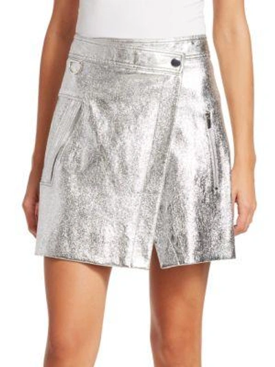 Derek Lam 10 Crosby Metallic Leather Wrap Mini Skirt In Silver