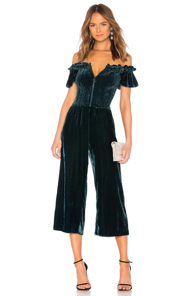 Parker Londyn Velvet Off-the-shoulder Crop Jumpsuit In Everglade