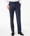 Calvin Klein Men's Slim-fit Stretch Blue/charcoal Birdseye Suit Pants In Blue/charcoal