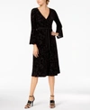 CALVIN KLEIN BURNOUT VELVET FAUX-WRAP MIDI DRESS