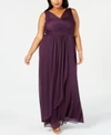 ADRIANNA PAPELL PLUS SIZE DRAPED EMBELLISHED GOWN
