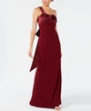 ADRIANNA PAPELL BOW-EMBELLISHED ONE-SHOULDER GOWN