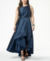 Adrianna Papell High-low Mikado Gown, Regular & Petite Sizes In Midnight