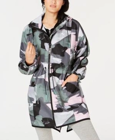 Puma Chase Printed Hooded Parka In Grey