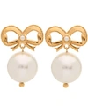 SIMONE ROCHA GOLD-PLATED BOW AND FAUX PEARL DROP EARRINGS