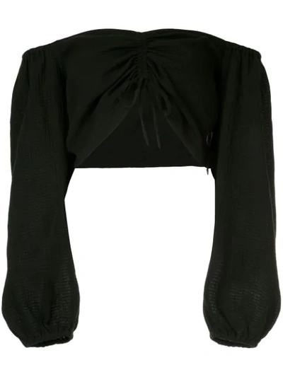 Suboo Ruched Front Cropped Top - Black