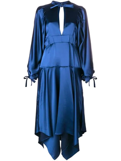 Self-portrait Asymmetric Cutout Satin Peplum Midi Dress In Blue