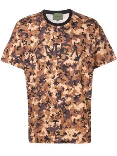 Amen Camouflage Print T-shirt In Marrone