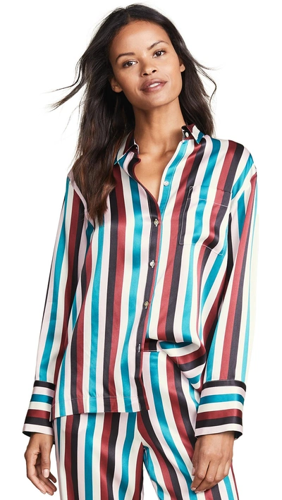 Asceno Striped Silk-satin Pajama Shirt In Turquoise