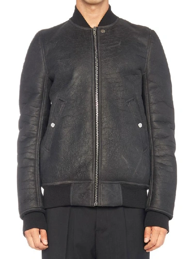 Rick Owens Leather Bomber Jacket In Black