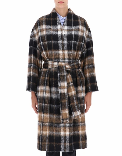 Brunello Cucinelli Embellished Tartan Alpaca And Wool-blend Coat In Grey Brown