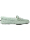 TOD'S TOD'S LAMB-FUR AND SUEDE GOMMINO LOAFERS - GREEN