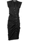 Veronica Beard Sleeveless Button-down Ruched Dobby Cotton Shirtdress In Black