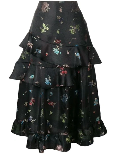 Preen By Thornton Bregazzi Frilled Floral Printed Skirt - 黑色 In Black