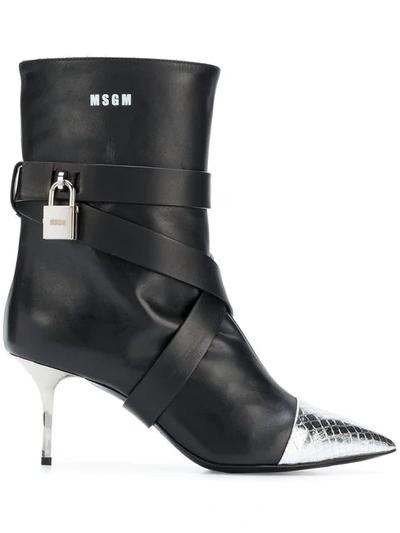 Msgm Womens Black Leather Ankle Boots