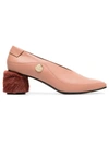 REIKE NEN PINK CURVED 60 LEATHER AND FAUX FUR PUMPS