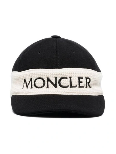 Moncler Fitted Logo-embroidered Cotton Cap In Black