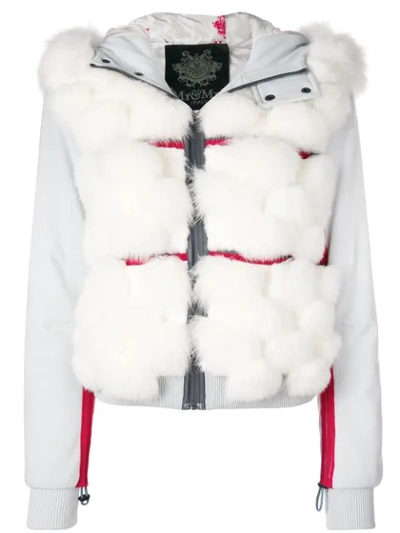 Mr & Mrs Italy Fox Fur Panelled Bomber Jacket In Grey