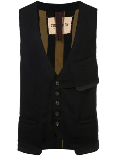 Ziggy Chen Patch Pocket Waistcoat In Black