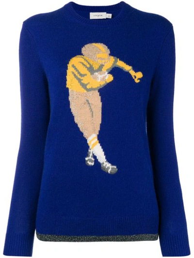 Coach Intarsia Wool Blend Knit Sweater In Blue