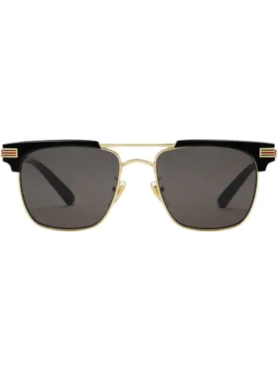 Gucci Gg0241s 002  Square-frame Metal Sunglasses In Black,smoke