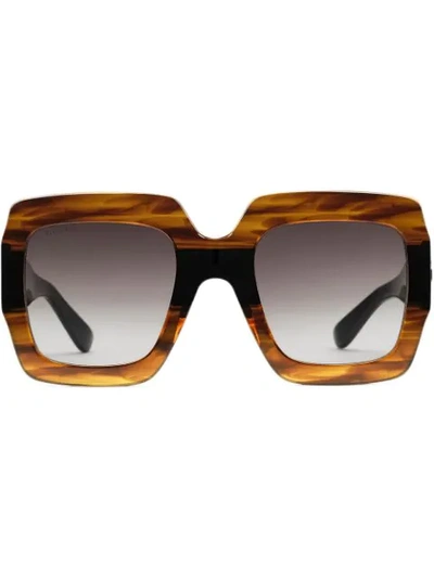 Gucci Eyewear 方框醋酸纤维太阳眼镜 - 棕色 In Brown