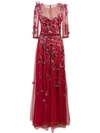 MARCHESA NOTTE EMBROIDERED FLORAL TULLE GOWN