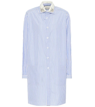 Gucci Embroidered-collar Button-front Striped Curtain Shirt In Blue And White Striped Cotton