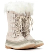 Sorel Joan Of Arctic Faux Fur-trimmed Waterproof Suede And Rubber Boots In Grey