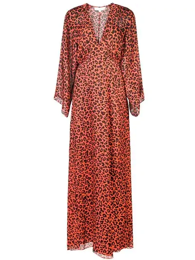 Michelle Mason Leopard Print Plunge Gown - 红色 In Red