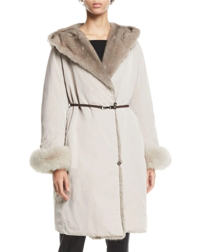 Max Mara Here Is The Cube Collection Urbaniv Reversible Down & Fur Coat In Ice