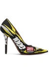 VETEMENTS RACE PRINTED EMBROIDERED CANVAS PUMPS