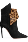 AQUAZZURA NIGHT FEVER 105 CALF HAIR-TRIMMED SUEDE ANKLE BOOTS