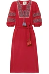 FIGUE JONI CROCHET-TRIMMED EMBROIDERED COTTON-VOILE MIDI DRESS