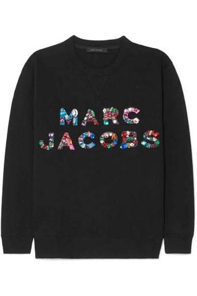 Marc Jacobs Embellished Cotton-jersey Sweatshirt In Black