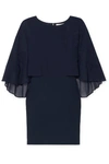 HALSTON HERITAGE EMBROIDERED CAPE-EFFECT CREPE DRESS