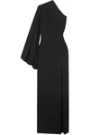 SOLACE LONDON LANI ONE-SLEEVE STRETCH-CREPE GOWN