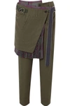 SACAI LAYERED COTTON-TWILL AND WOOL PANTS