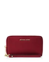 Michael Michael Kors Flat Multi-function Large Leather Smartphone Wristlet In Maroon/gold