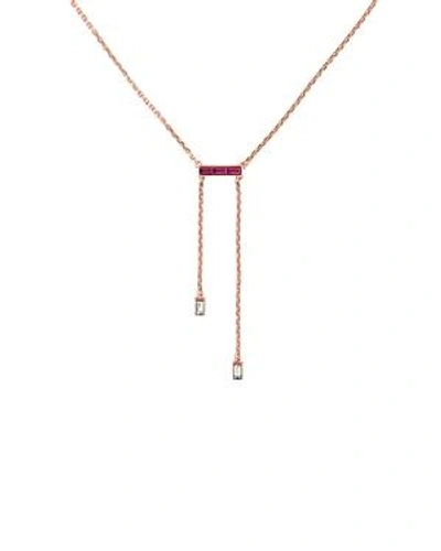 Adore Baguette Bar Lariat Necklace, 16 In Pink