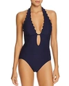 KATE SPADE KATE SPADE NEW YORK MARINA PICCOLA TEXTURED SCALLOP HALTER PLUNGE ONE PIECE SWIMSUIT,S85146