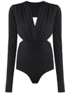 Amir Slama Long Sleeved Bodysuit With Cut Details In Black