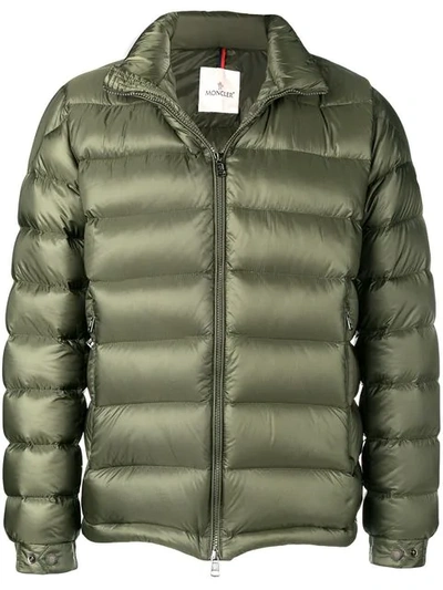 Moncler Zipped Padded Jacket In Green