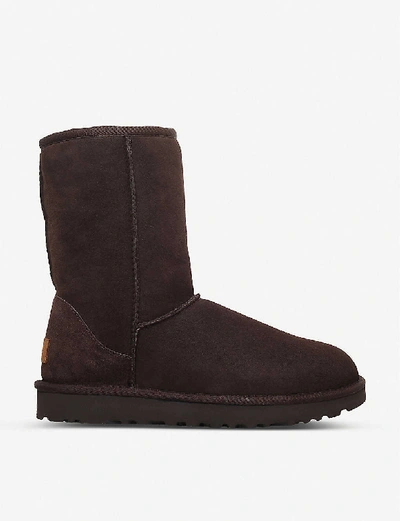 Ugg Classic Short Low Heels Ankle Boots In Brown Suede